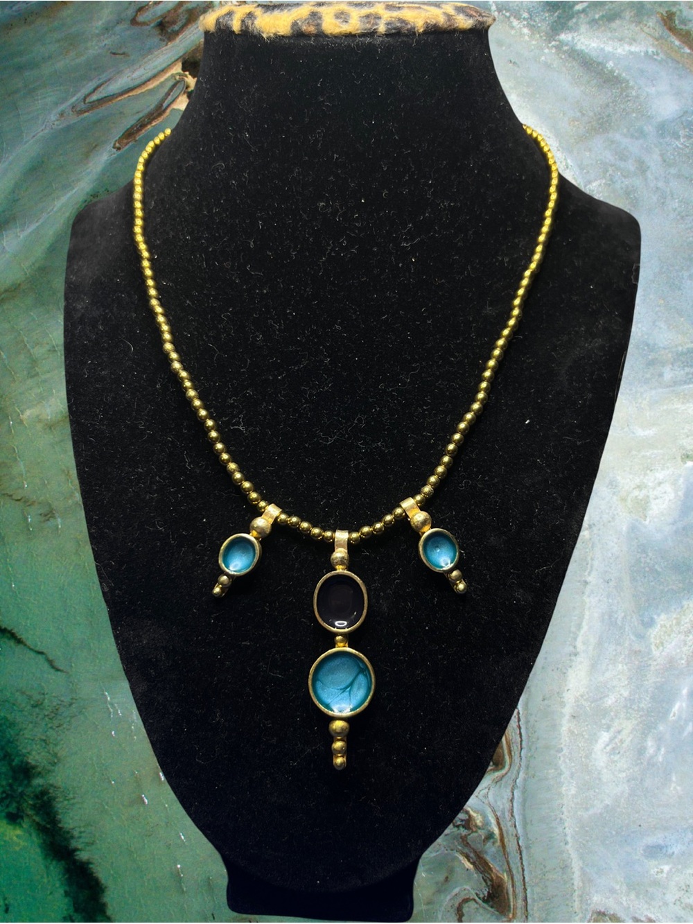 Zoozart jewelry design Round Bezels Gold Tone Bead Necklace Greece